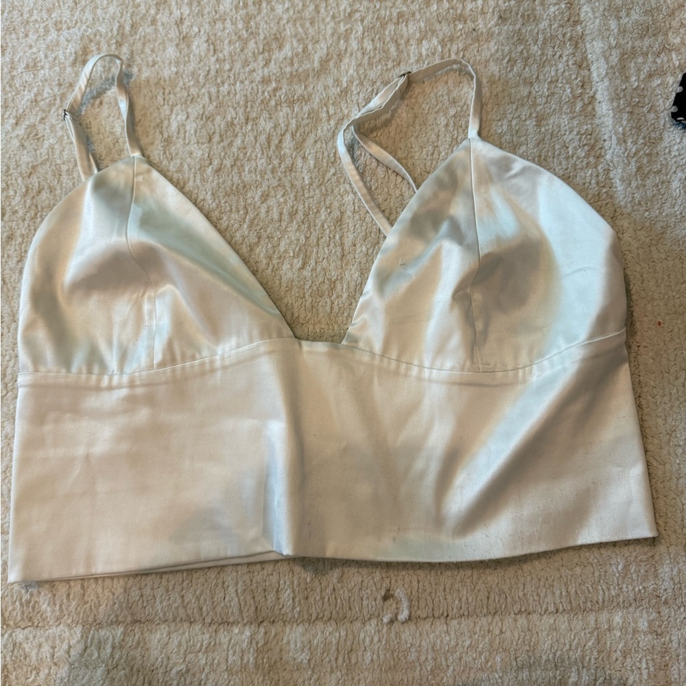 LF White Satin Crop Top